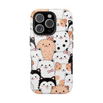 Cute Cartoon Cats & Puppies Phone Case with MagSafe Compatibility