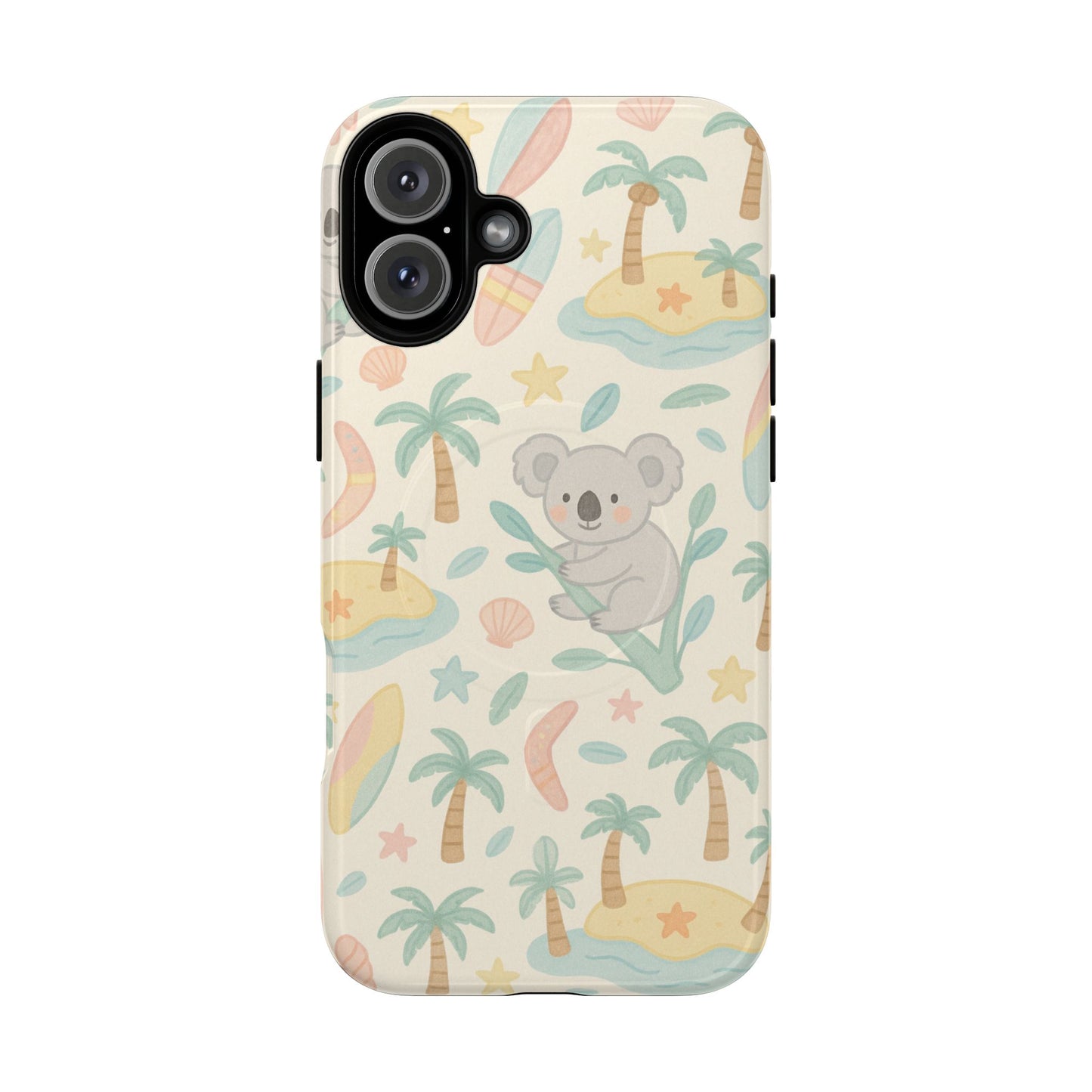 Australia Hand-Drawn Koala Beach iPhone Case — Cute Tropical Palm & Surf Print | with MagSafe