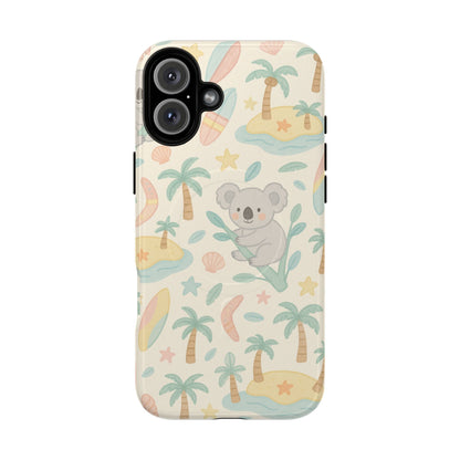 Australia Hand-Drawn Koala Beach iPhone Case — Cute Tropical Palm & Surf Print | with MagSafe