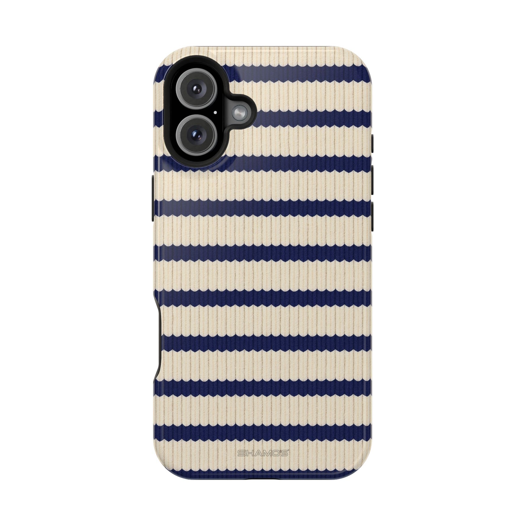 Navy & Cream Ribbed Holiday Sweater Design iPhone Case with MagSafe compatibility