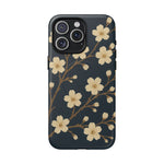 Navy Cherry Blossom Floral iPhone Case - Compatible with MagSafe - Shamo's