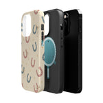 Prairie Horseshoes MagSafe Phone Case, glossy square triple-camera Pro model, exploded shell and liner with magnetic ring