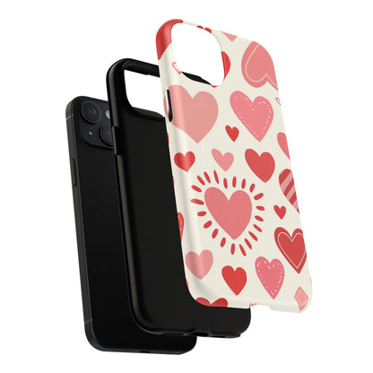 Heart Pattern Tough iPhone Case — Cute Red & Pink Hearts Protective Cover (MagSafe compatible)