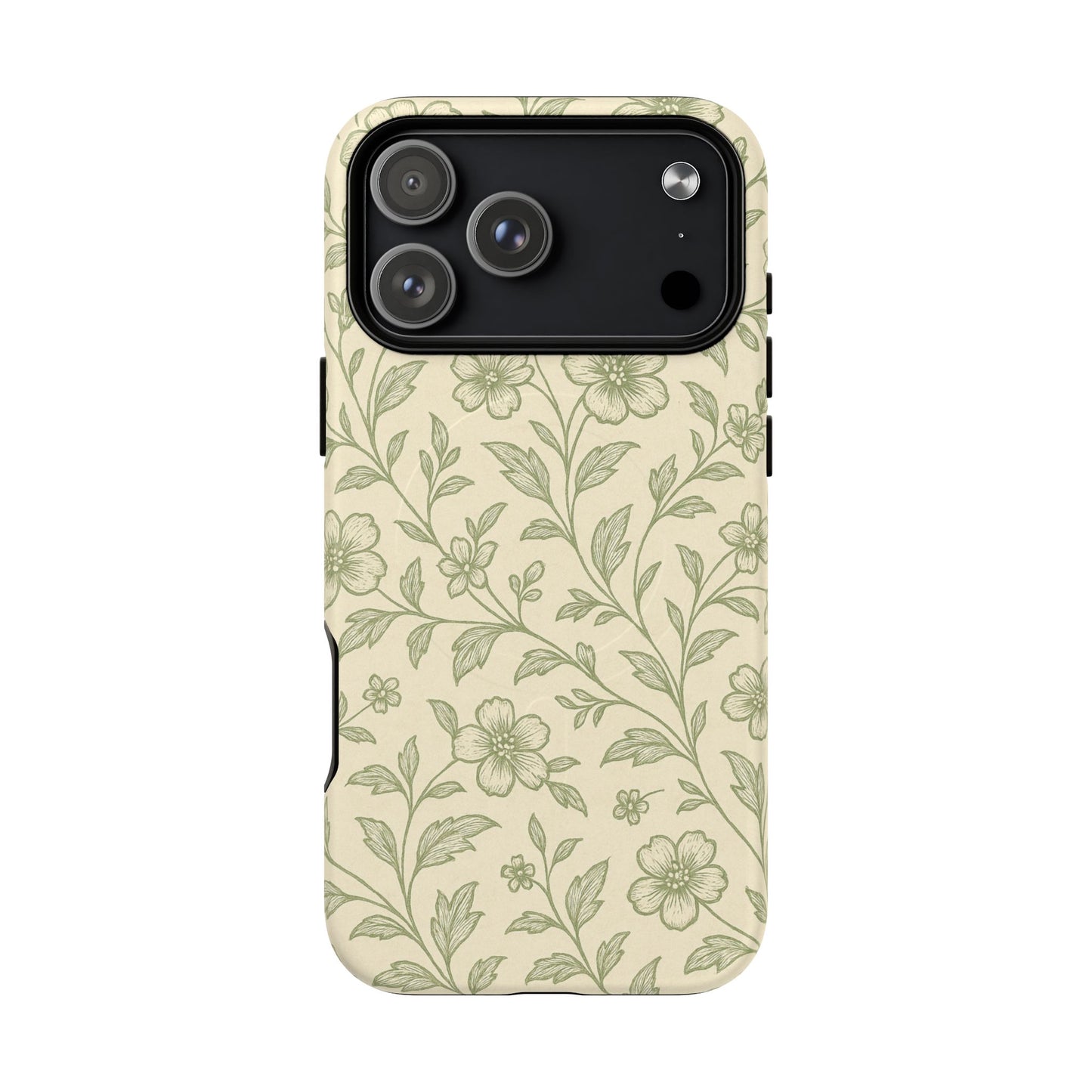 Sage Green Vintage Floral Pattern iPhone Case | MagSafe Compatible
