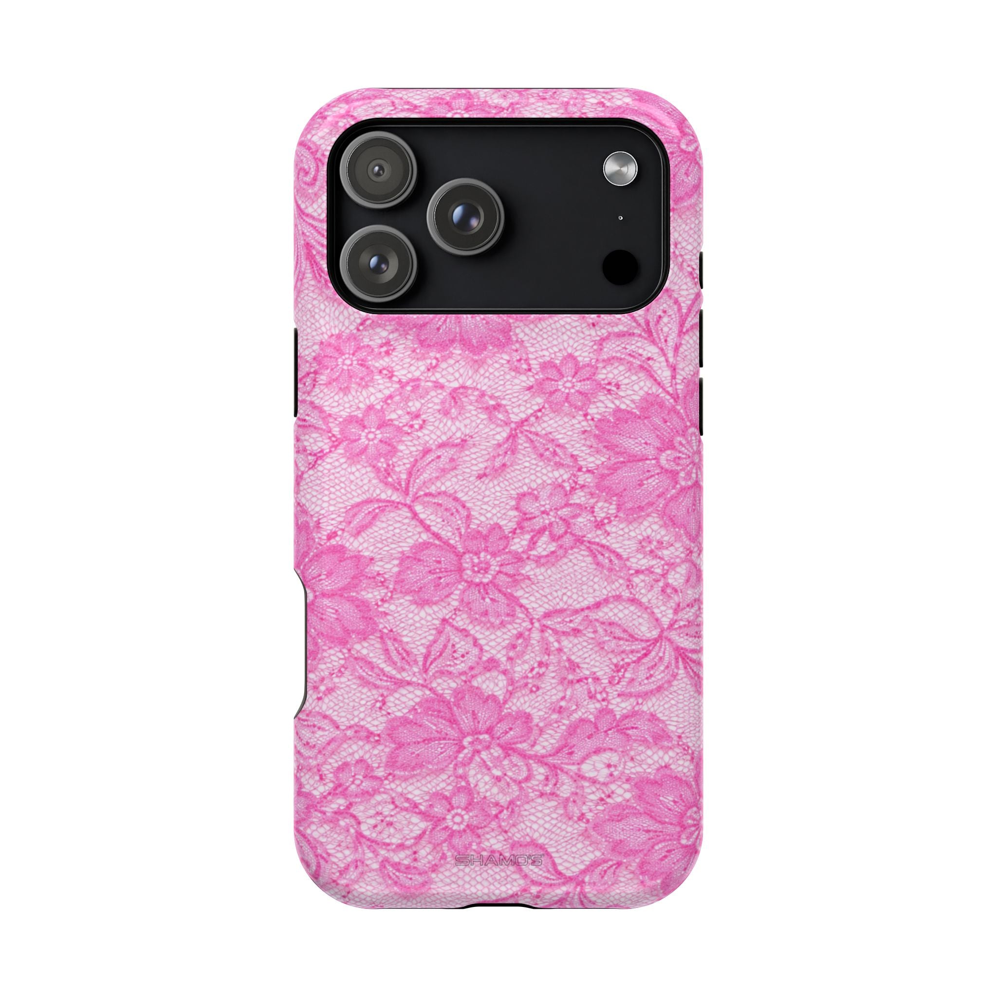 Pink Lingerie Lace Print Impact-Resistant iPhone Case | MagSafe - iPhone 17 Pro Max / Glossy - Shamo's