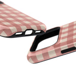 Prairie Gingham MagSafe Phone Case, glossy compact wide-camera Pro model, port openings and edge details