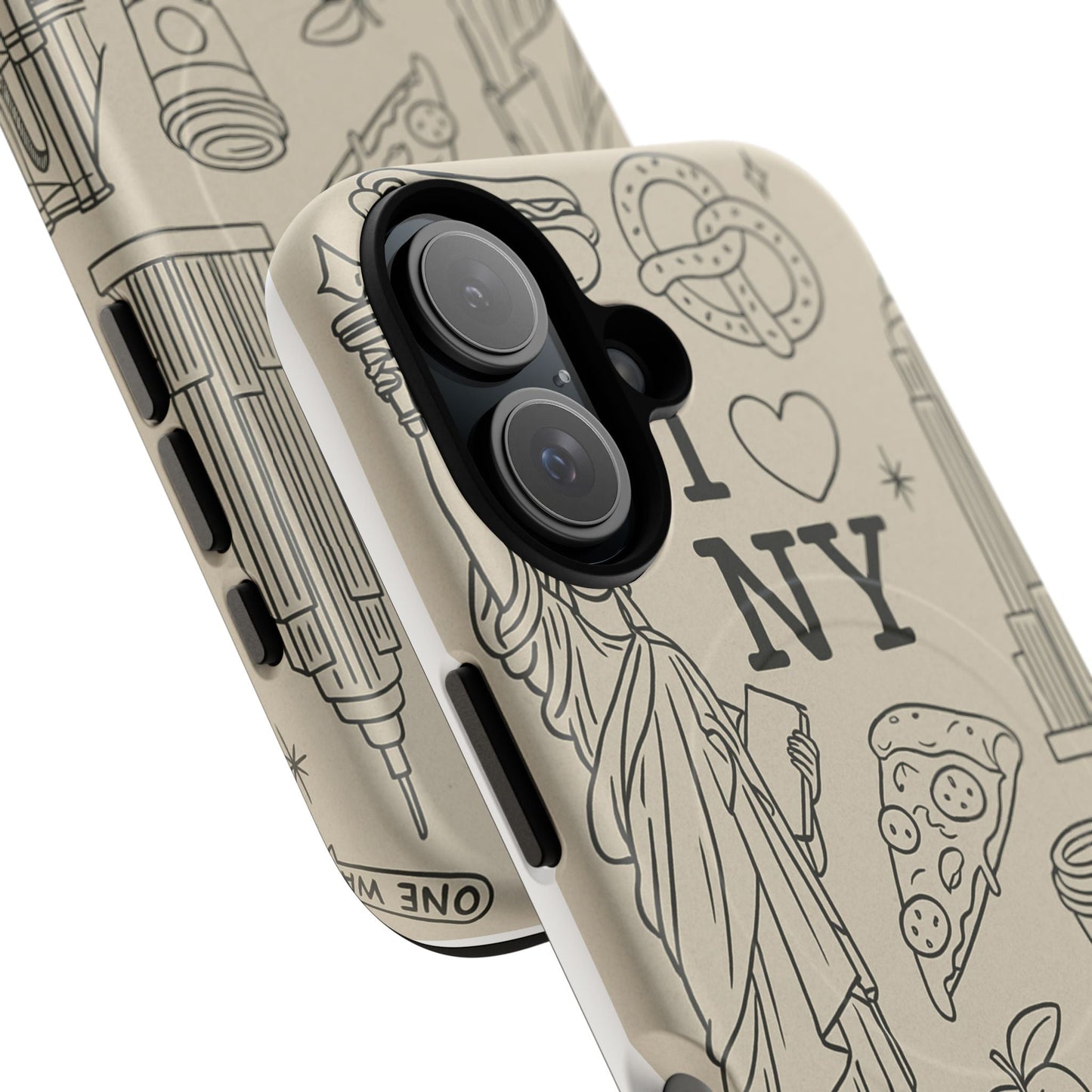 NY City Icons Tough iPhone Case — Statue of Liberty, Pizza & Taxi Pattern | Compatible with MagSafe