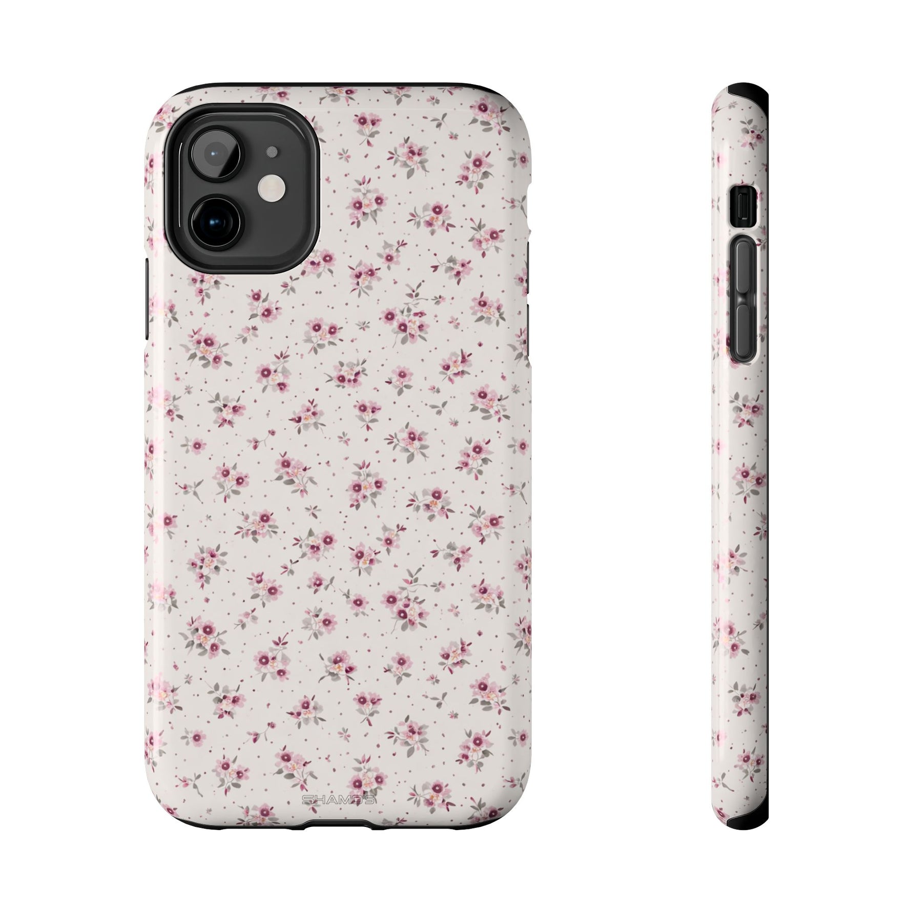 Rosebud Floral Tough iPhone Case — Pink Vintage Flower Protective Cover - iPhone 11 - Shamo's