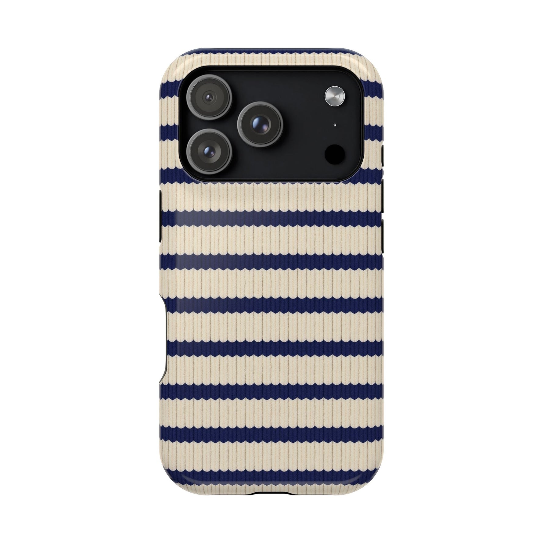 Navy & Cream Ribbed Holiday Sweater Design iPhone Case with MagSafe compatibility  Shamo's iPhone 17 Pro / Glossy