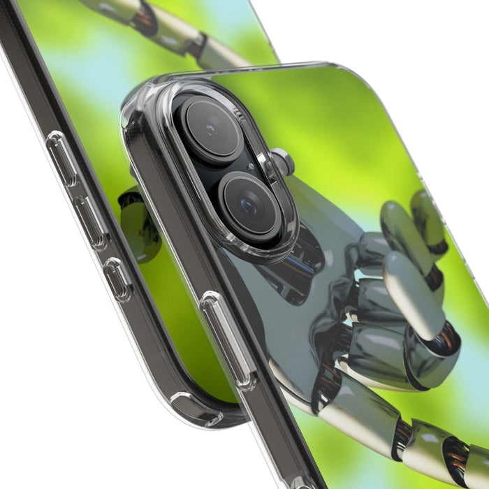 Clear Cases for iPhone 14 Series with Robotic hand and Butterfly.