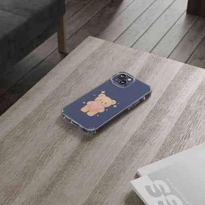 Romantic Teddy Bear Impact-Resistant iPhone Case with Heart Design