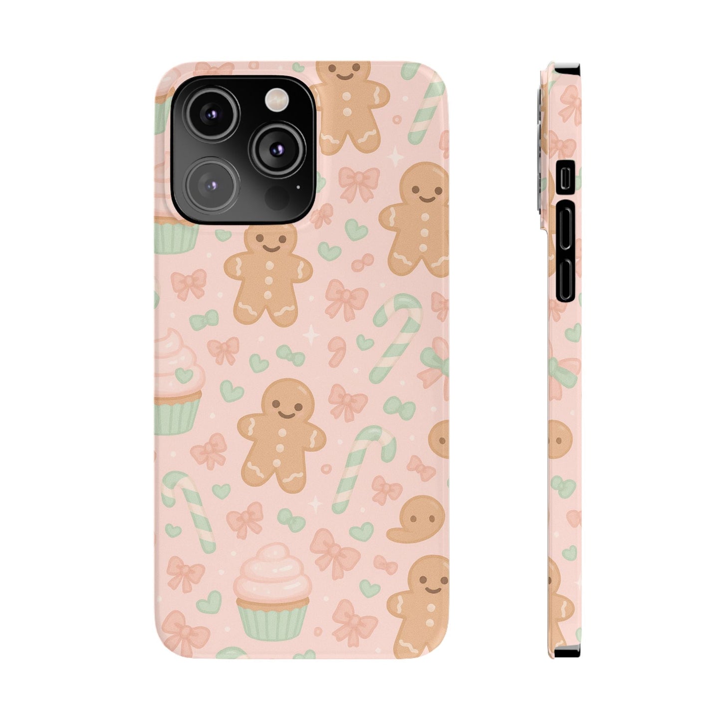 Gingerbread Holiday Slim iPhone Case — Cute Candy Cane & Cupcake Pattern
