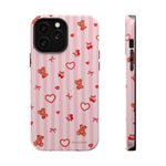 Pink Teddy Hearts Love iPhone Case, Impact-Resistant MagSafe Compatible