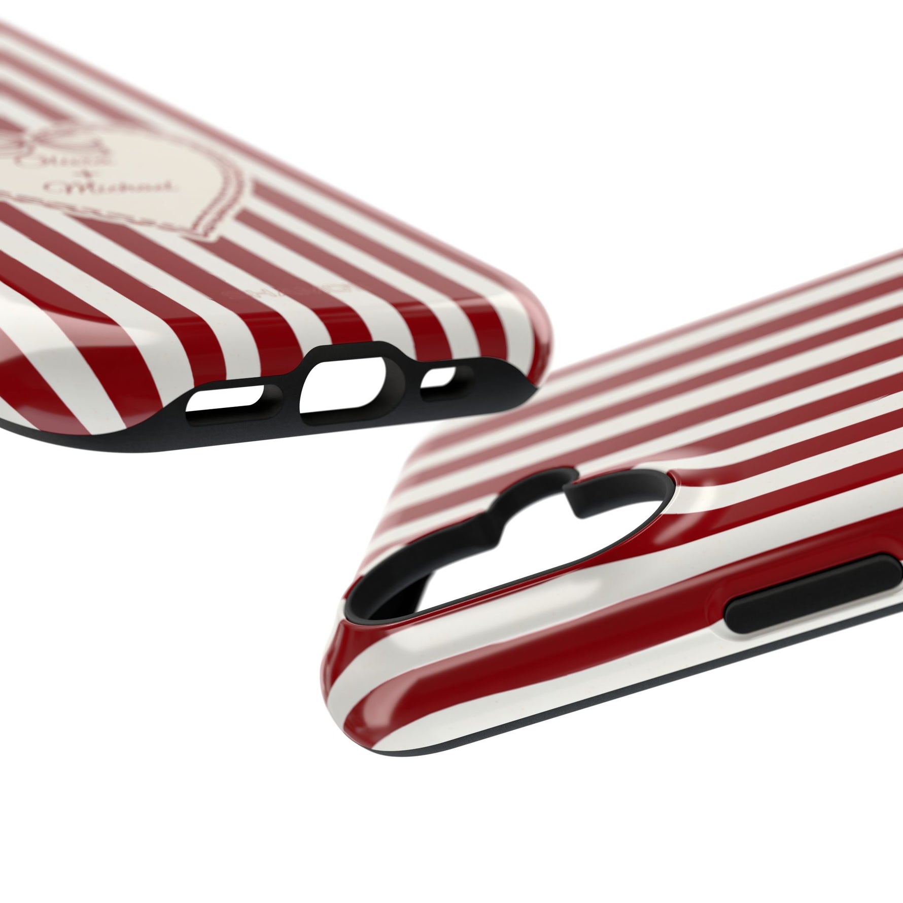 Funda personalizada a rayas — Diseño de corazón rojo y blanco (nombres personalizados)
