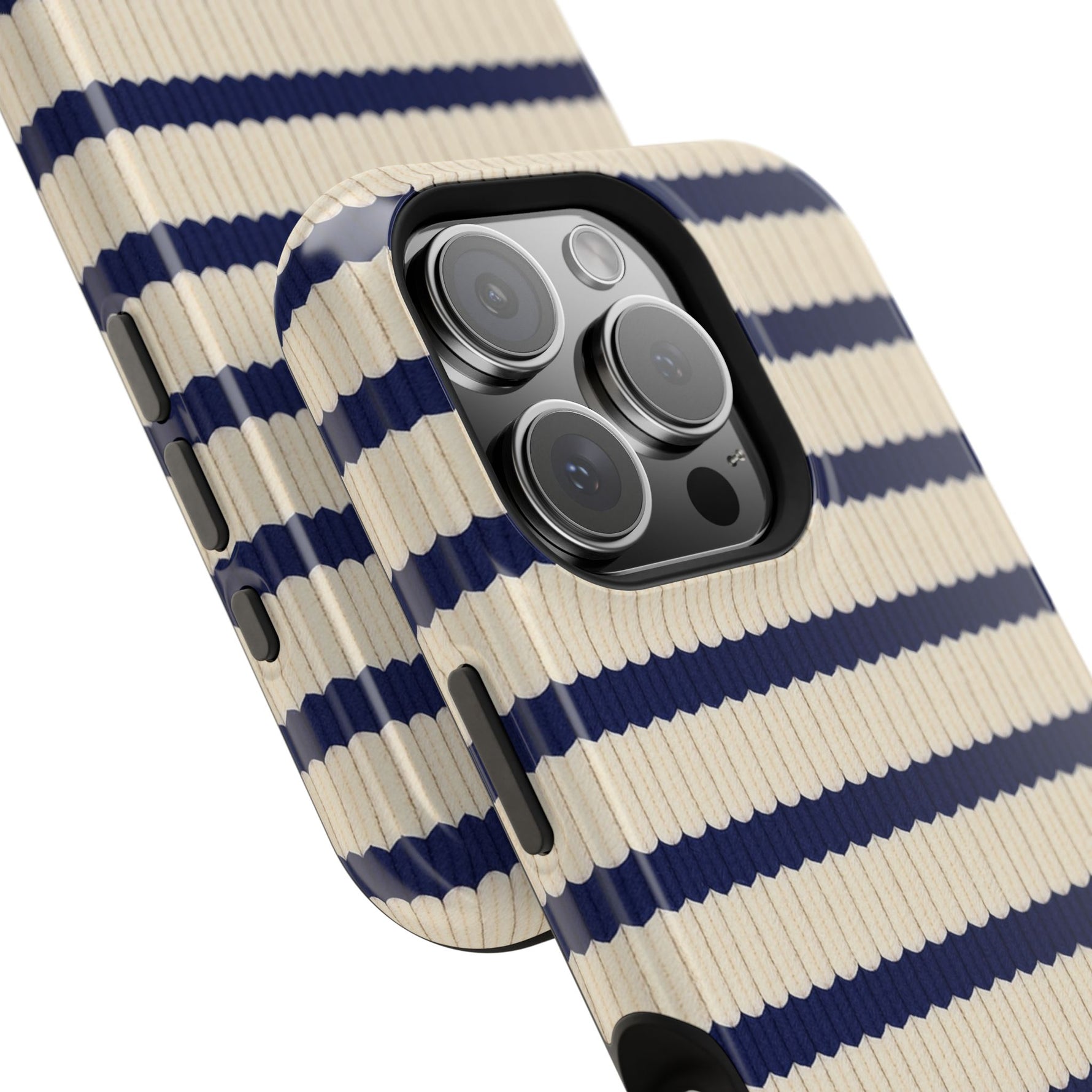 Navy & Cream Ribbed Holiday Sweater Design iPhone Case with MagSafe compatibility