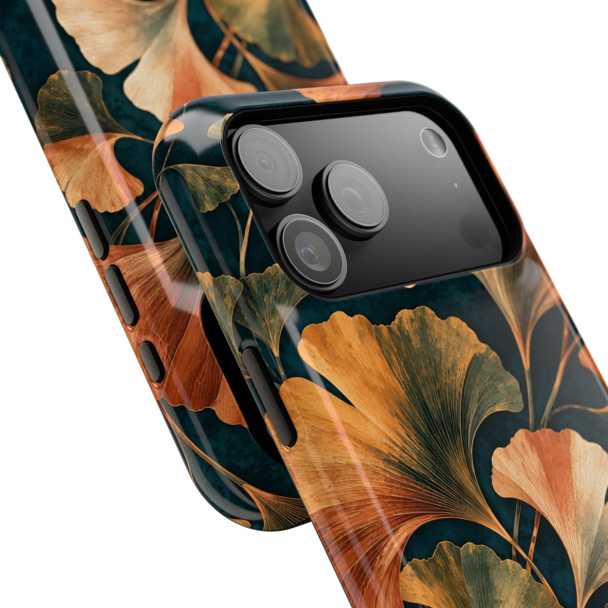 Nocturne Ginkgo iPhone 18 Pro Max case with ginkgo leaf artwork and camera cutout detail #iphone-18-pro-max