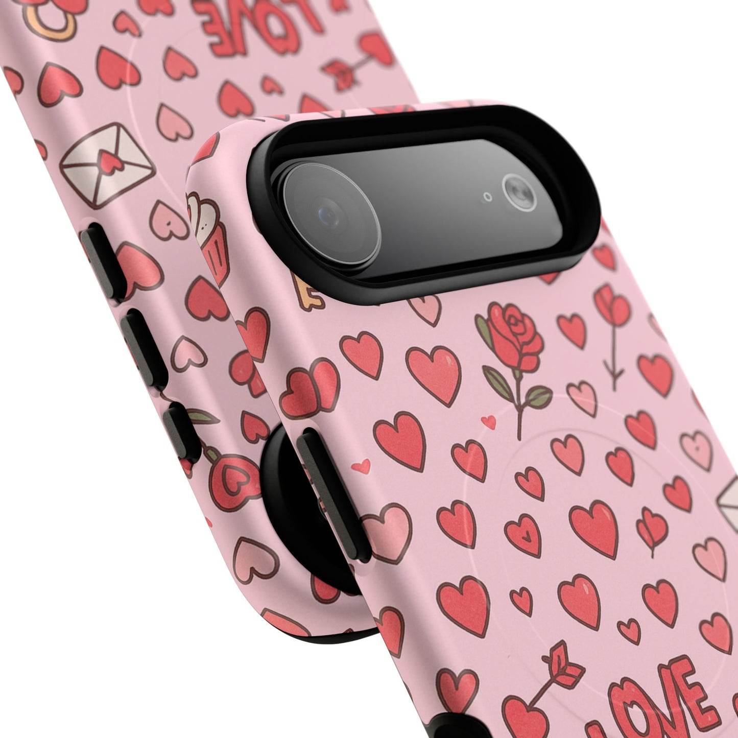Pink Love Hearts Pattern Tough iPhone Case (MagSafe compatible)