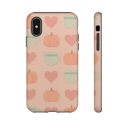 Autumn Cozy iPhone Case – Pumpkin, Heart & Coffee Cup Pattern - Shamo's