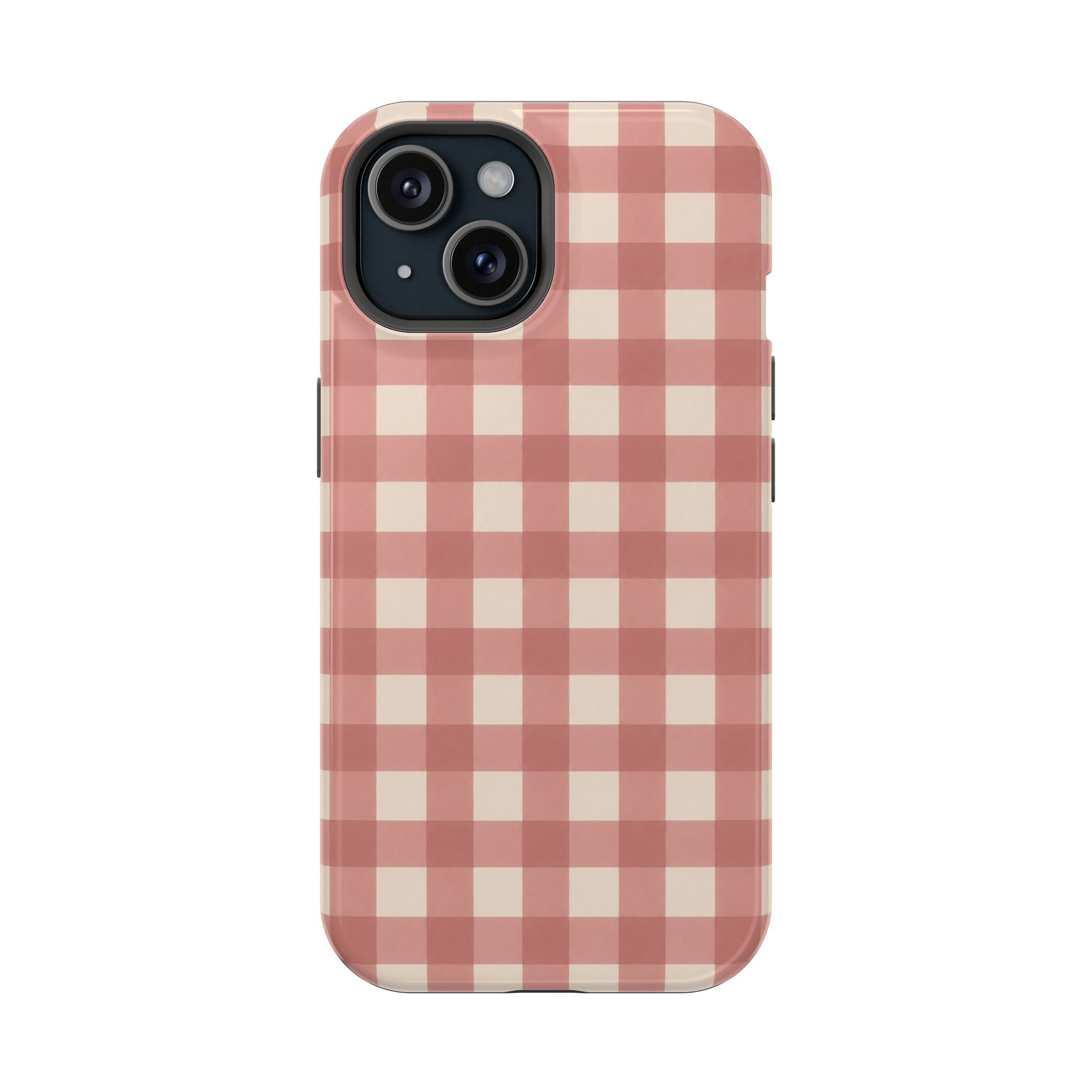 Prairie Gingham MagSafe Phone Case, glossy iPhone 15, rear view