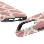 Rose Cowprint – Pink Cow Print MagSafe Phone Case, glossy square triple-camera Pro model, port openings and edge details