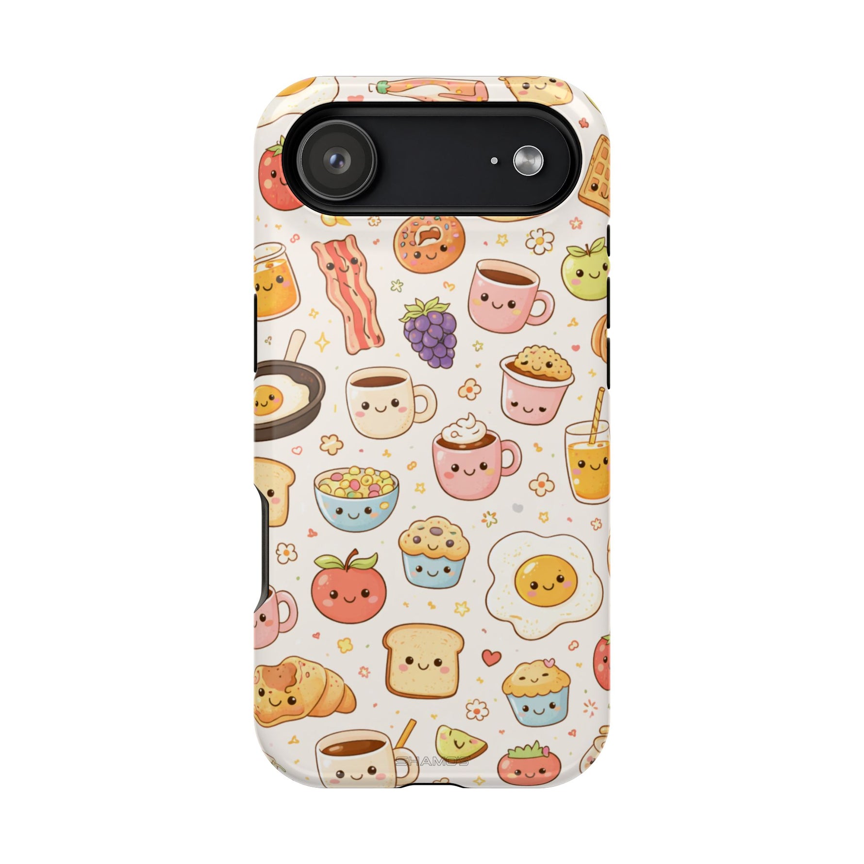 Kawaii Breakfast Pattern Magnetic Phone Case, Cute Cartoon Food Impact-Resistant Cover, MagSafe Compatible