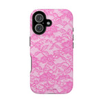 Pink Lingerie Lace Print Impact-Resistant iPhone Case | MagSafe - iPhone 16 / Glossy - Shamo's