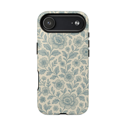 Vintage Blue Floral Tough Case for iPhone - Compatible with MagSafe