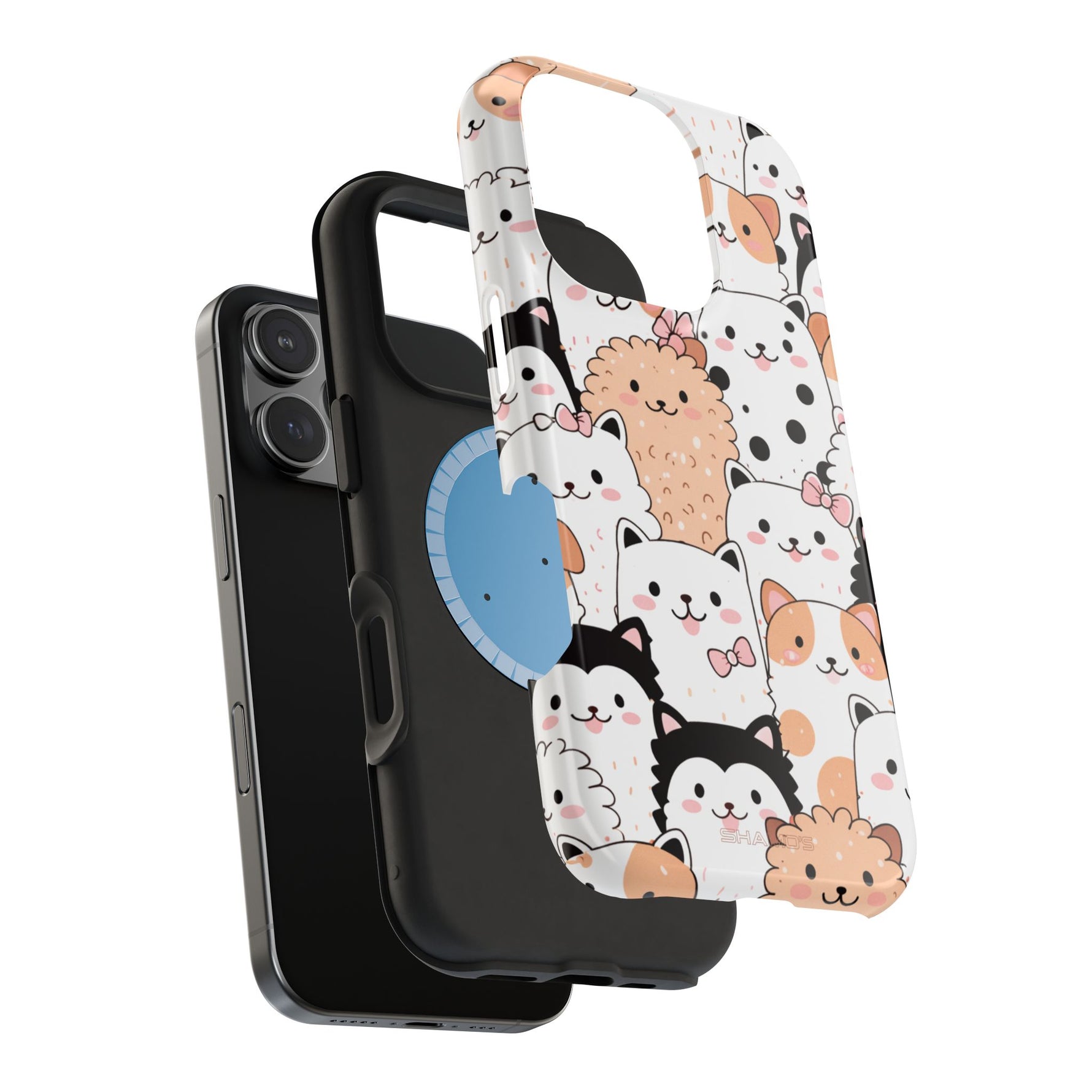 Cute Cartoon Cats & Puppies Phone Case with MagSafe Compatibility