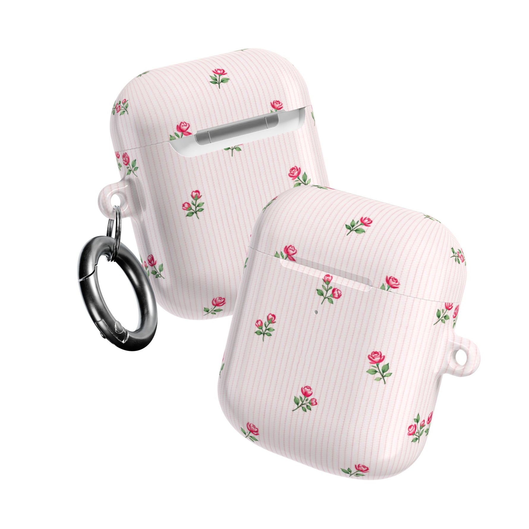AirPod Case - Pink Striped Floral Rose Protective Cover