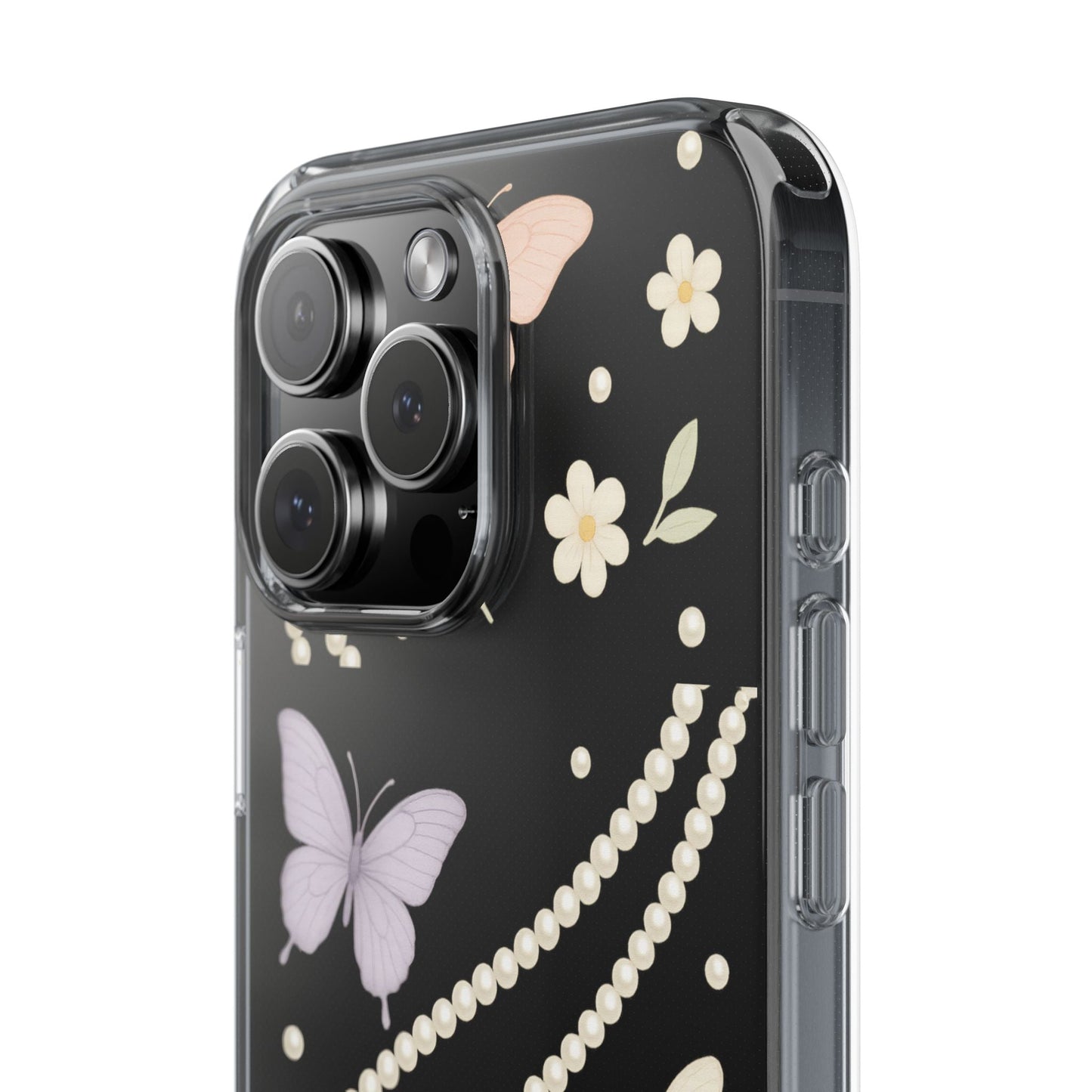 Butterfly Pearl Impact-Resistant Clear iPhone Case