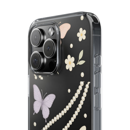 Butterfly Pearl Impact-Resistant Clear iPhone Case