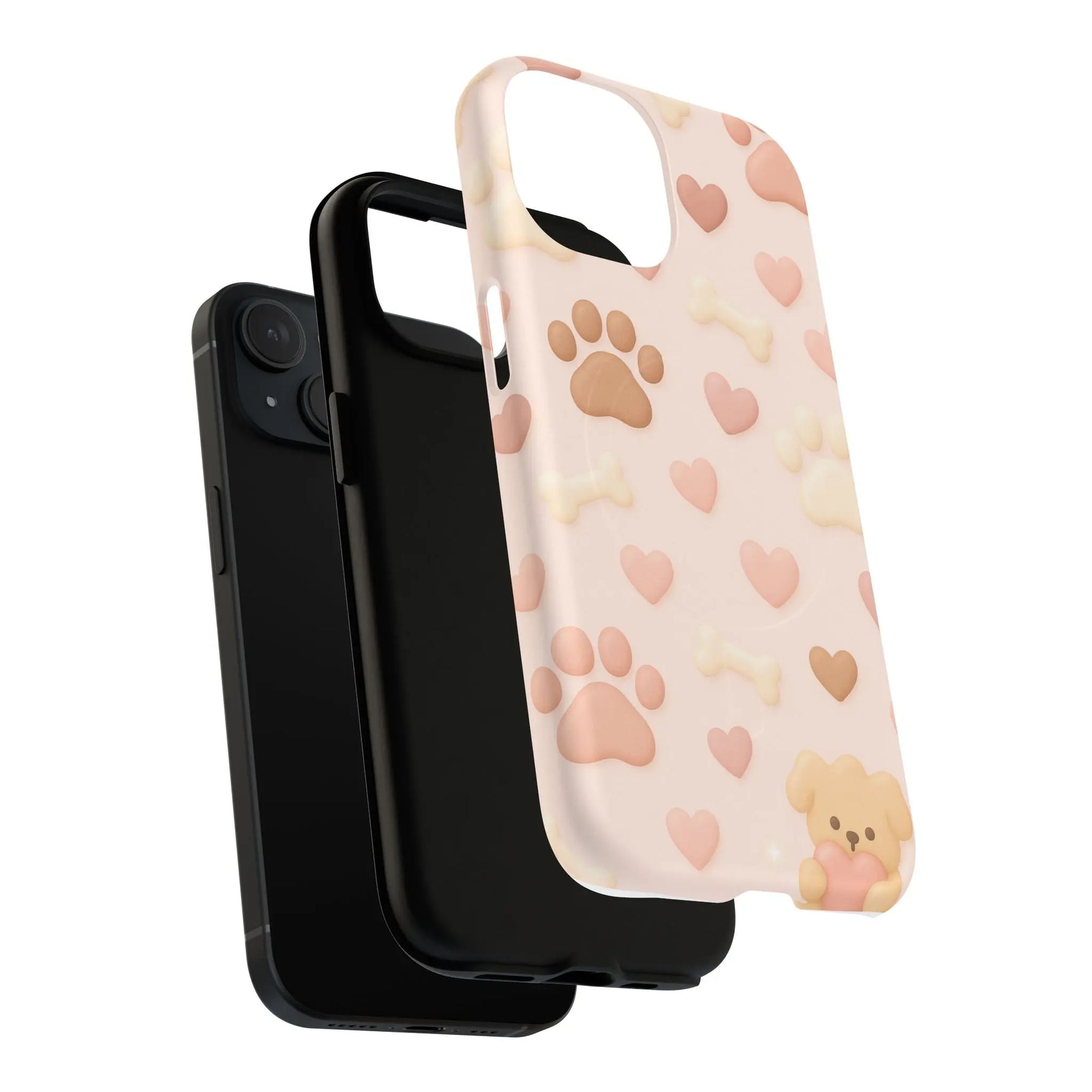 Pet Paw Pattern Phone Case — Pink Puppy Hearts & Bones with MagSafe - Shamo's