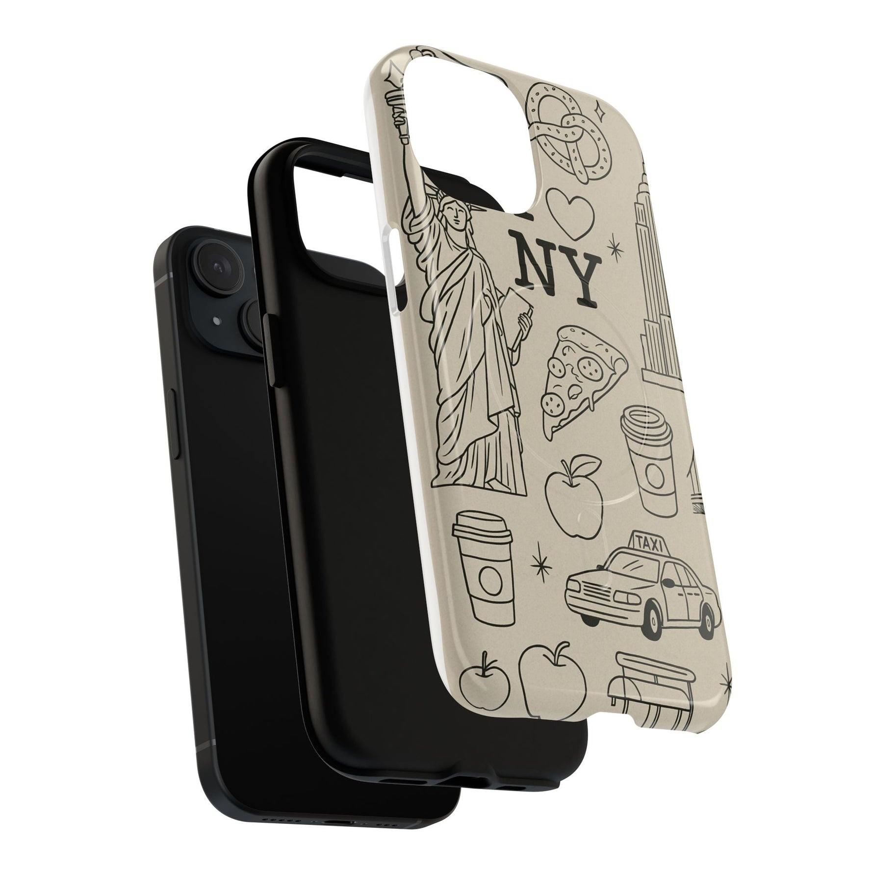 NY City Icons Tough iPhone Case — Statue of Liberty, Pizza & Taxi Pattern | Compatible with MagSafe  Shamo's
