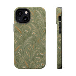 Golden Meadow – Sage Green Wildflower MagSafe Phone Case, glossy iPhone 13 Mini, rear and side profile