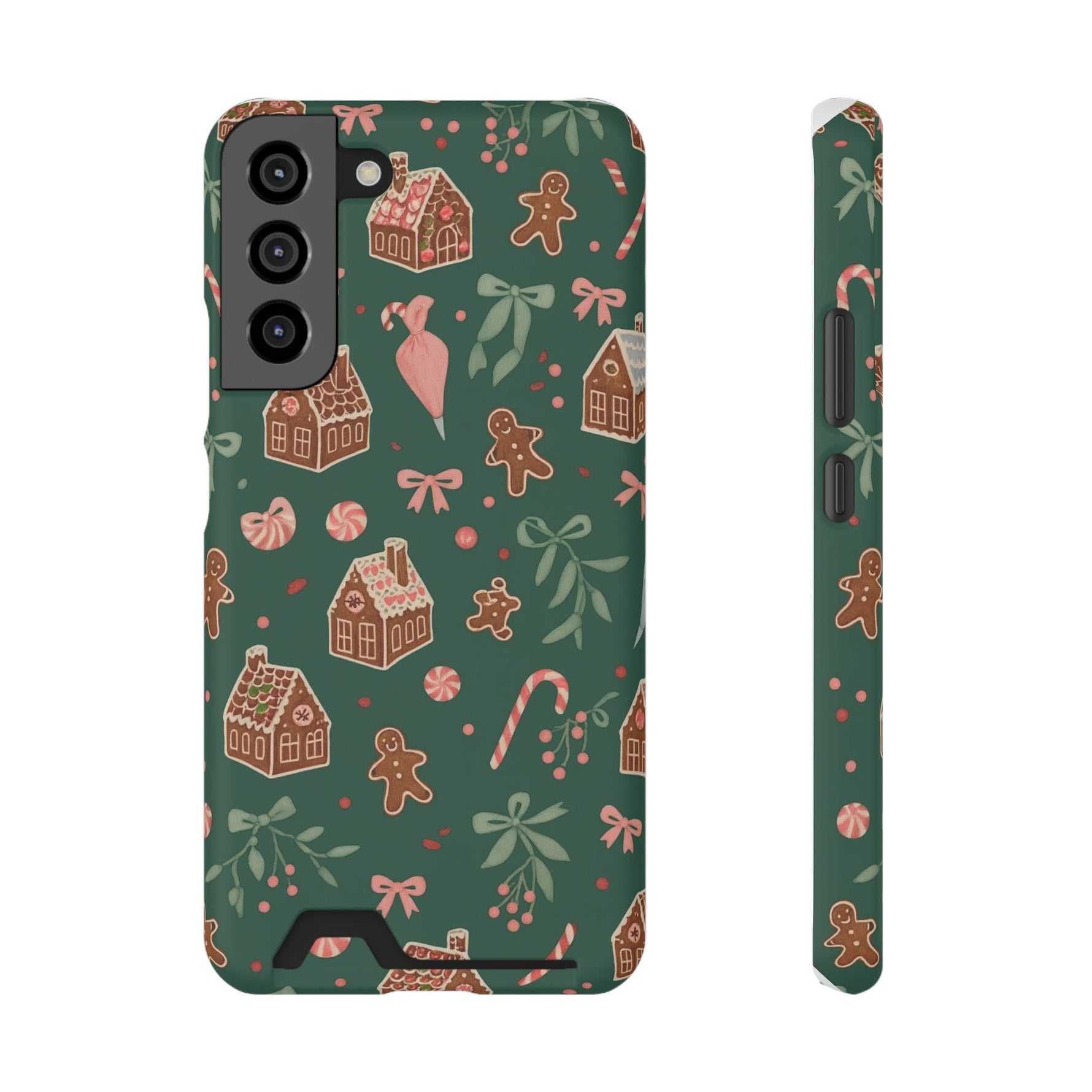Holiday Gingerbread Phone Case with Card Holder — Festive Green Candy Cane Design  Shamo's Samsung Galaxy S22 Plus / Matte / With gift packag