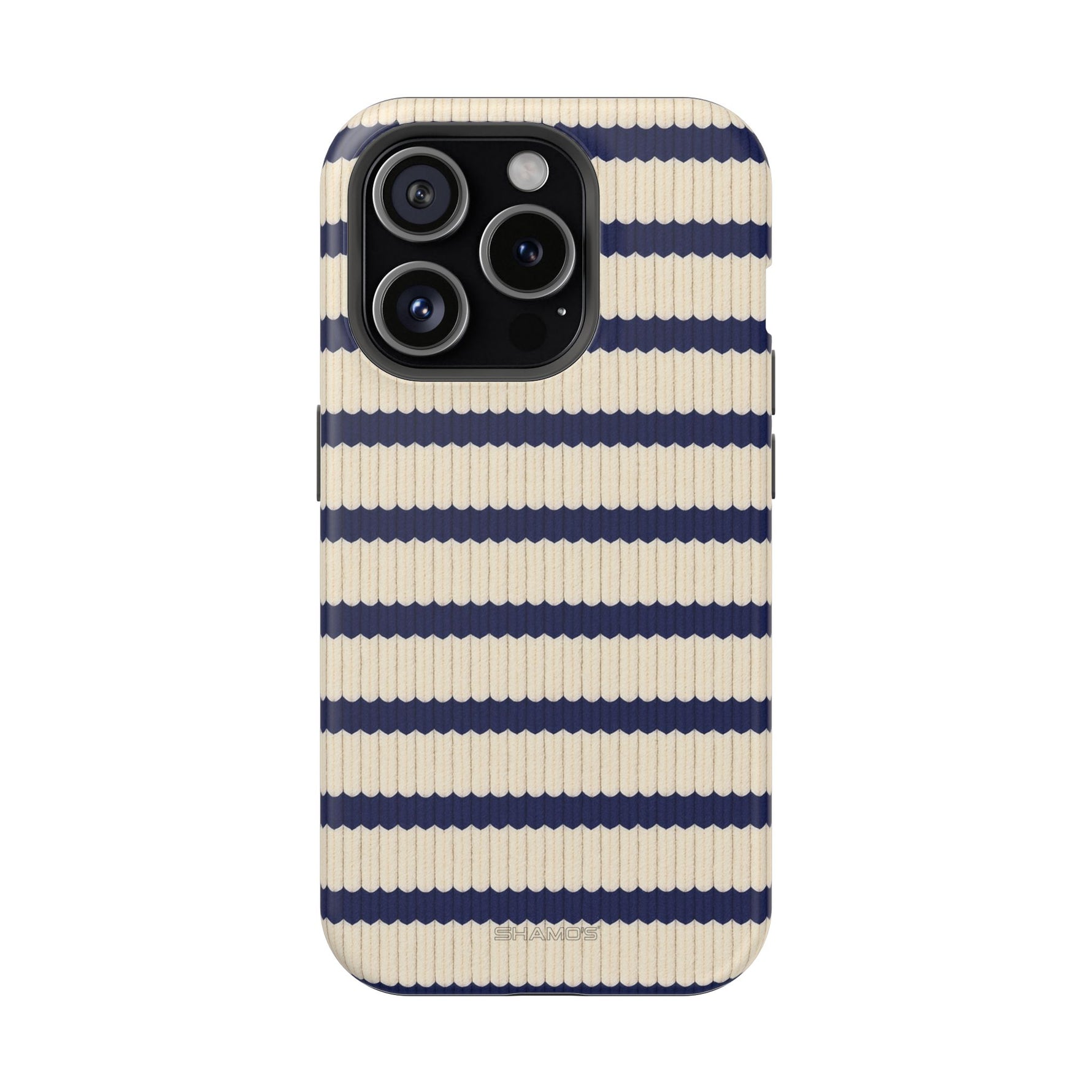 Navy & Cream Ribbed Holiday Sweater Design iPhone Case with MagSafe compatibility