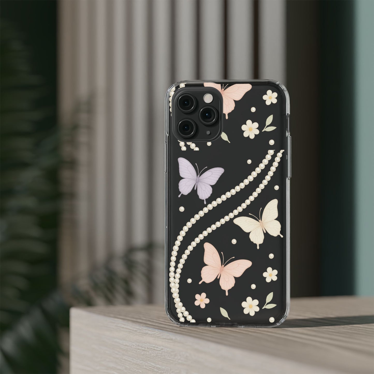 Butterfly Pearl Impact-Resistant Clear iPhone Case