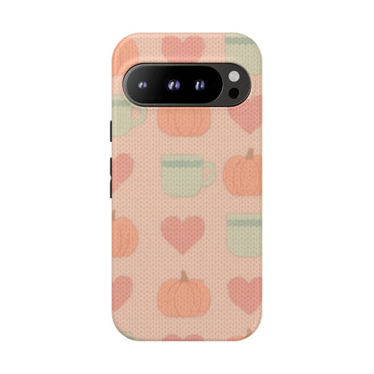 Autumn Cozy iPhone Case – Pumpkin, Heart & Coffee Cup Pattern