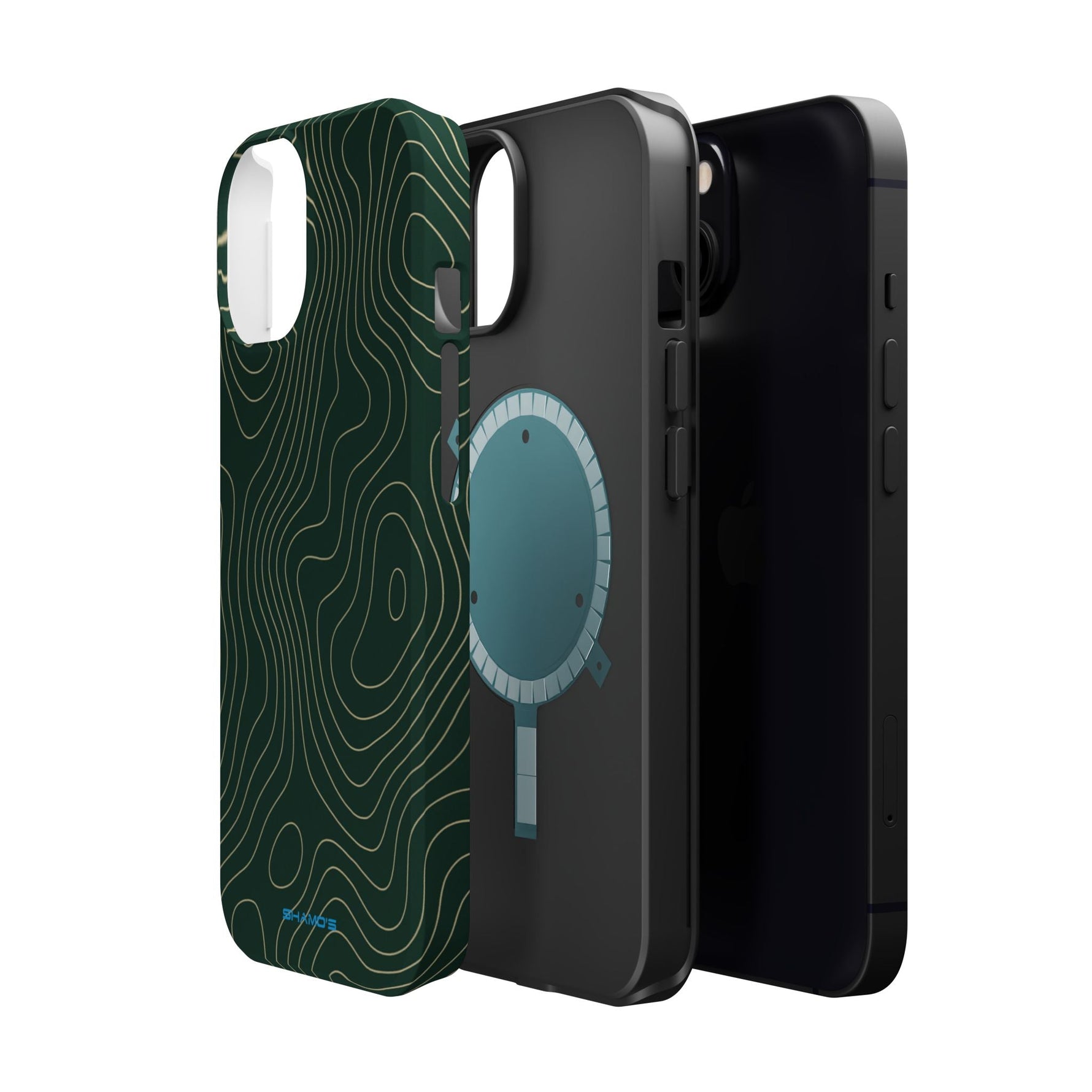 Topographic Green Magnetic Impact-Resistant iPhone Case | MagSafe compatible  Shamo's