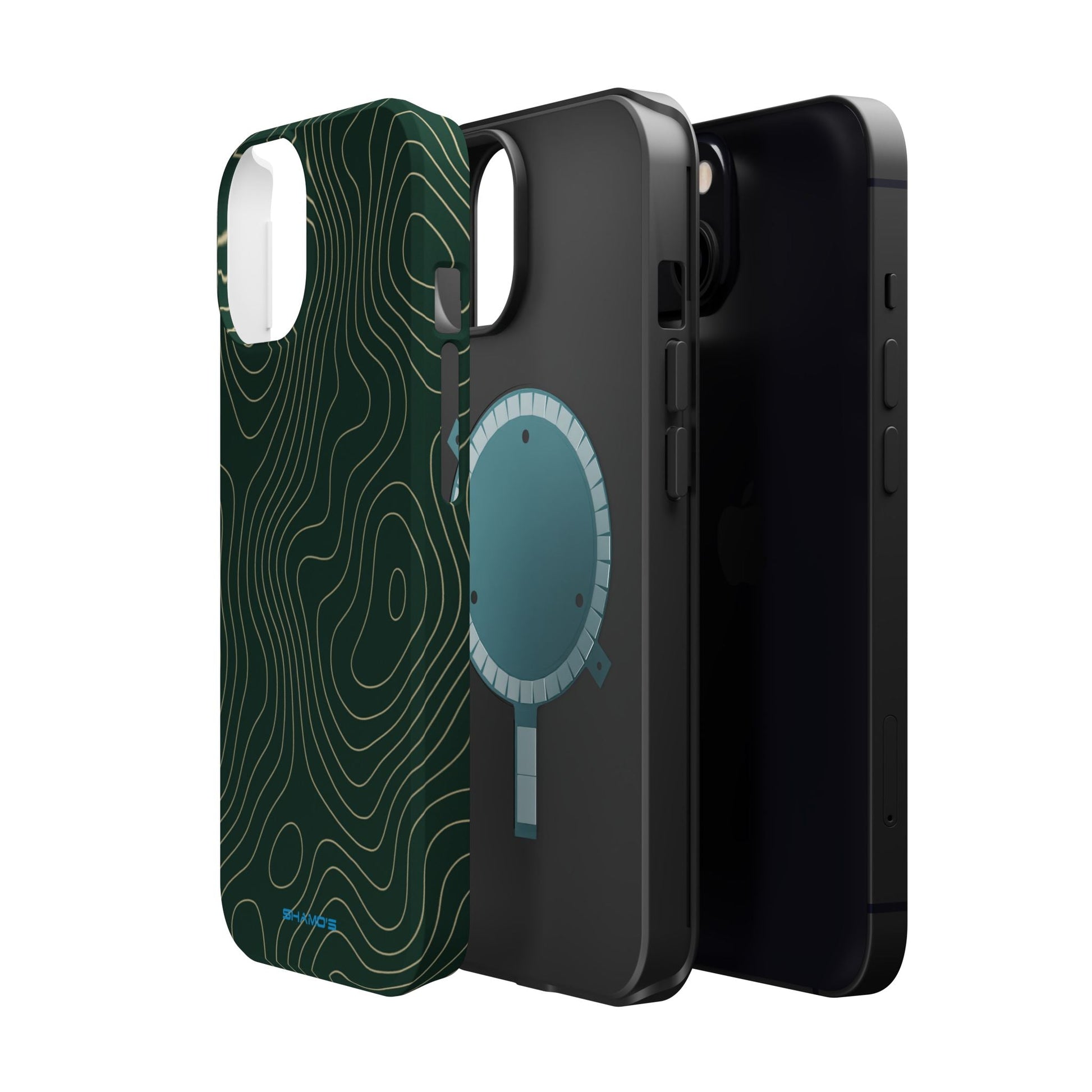 Topographic Green Magnetic Impact-Resistant iPhone Case | MagSafe compatible  Shamo's