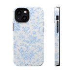 Preppy Look Blue Floral Impact-Resistant Phone Case and MagSafe Compatible