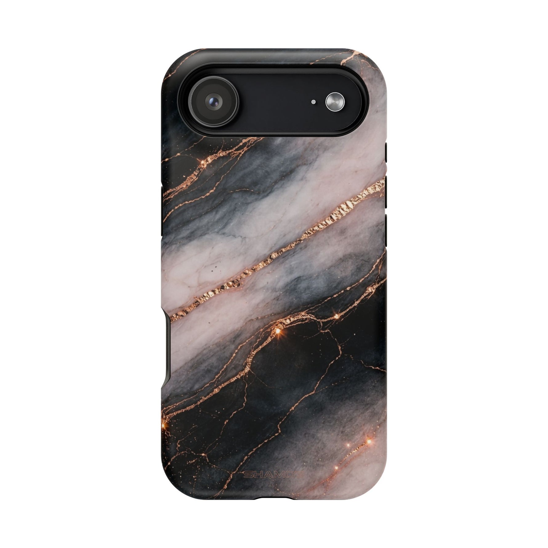 Marbled Black & Rose Gold Magnetic MagSafe Compatible Phone Case — Impact-Resistant