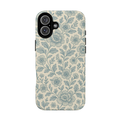 Vintage Blue Floral Tough Case for iPhone - Compatible with MagSafe