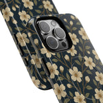 Navy Cherry Blossom Floral iPhone Case - Compatible with MagSafe - Shamo's