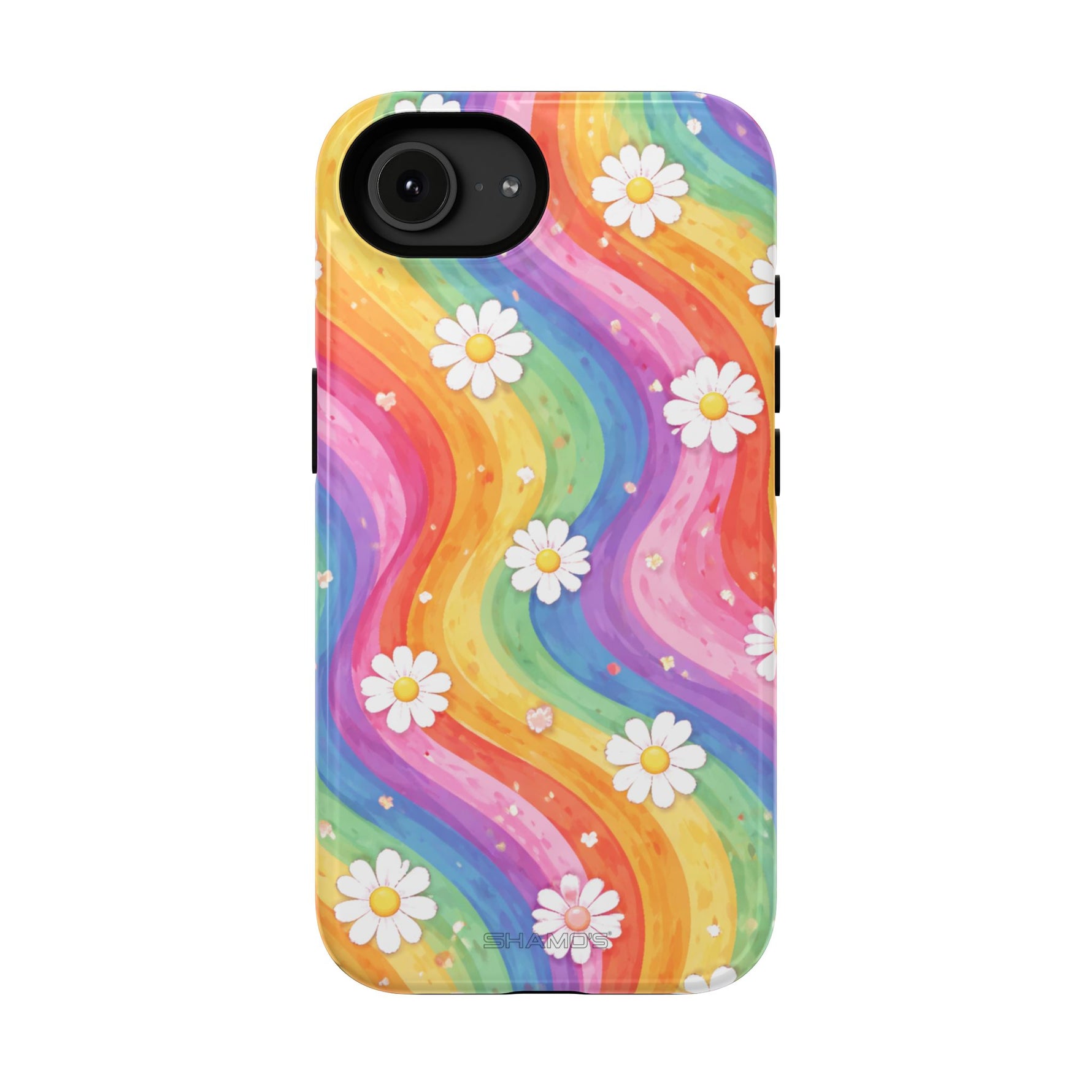 Funda de teléfono resistente a impactos con efecto cascada de colores Rainbow Daisy