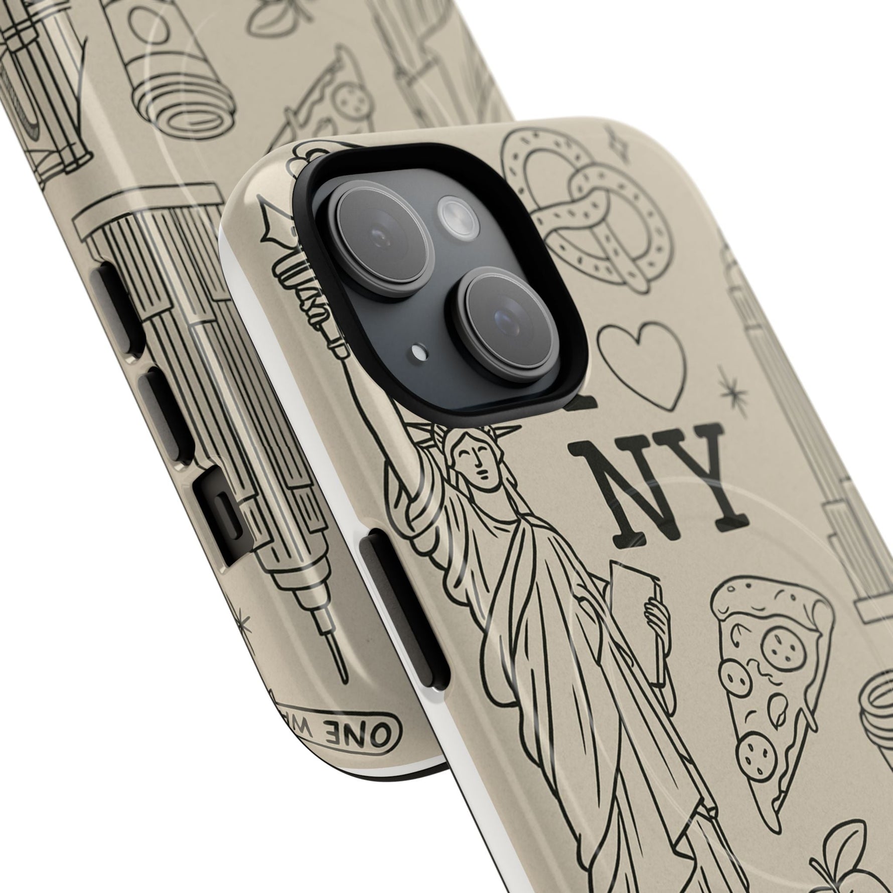 NY City Icons Tough iPhone Case — Statue of Liberty, Pizza & Taxi Pattern | Compatible with MagSafe  Shamo's
