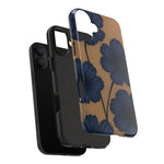 Navy Floral Tough Phone Case — Durable Protective Case with Blue Flowers on Kraft Background