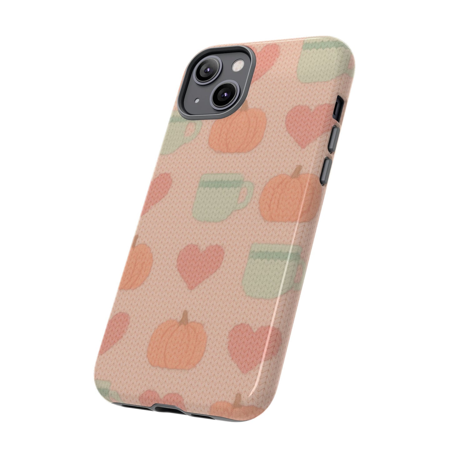 Autumn Cozy iPhone Case – Pumpkin, Heart & Coffee Cup Pattern