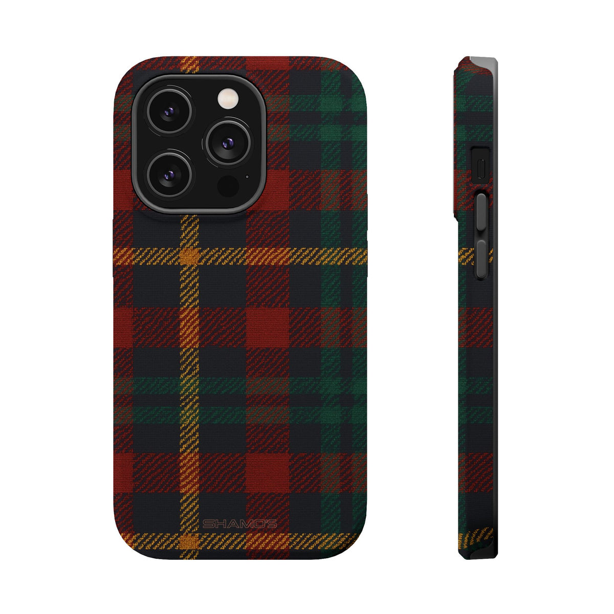 Funda para iPhone resistente a impactos con diseño de cuadros escoceses rojos y verdes con MagSafe