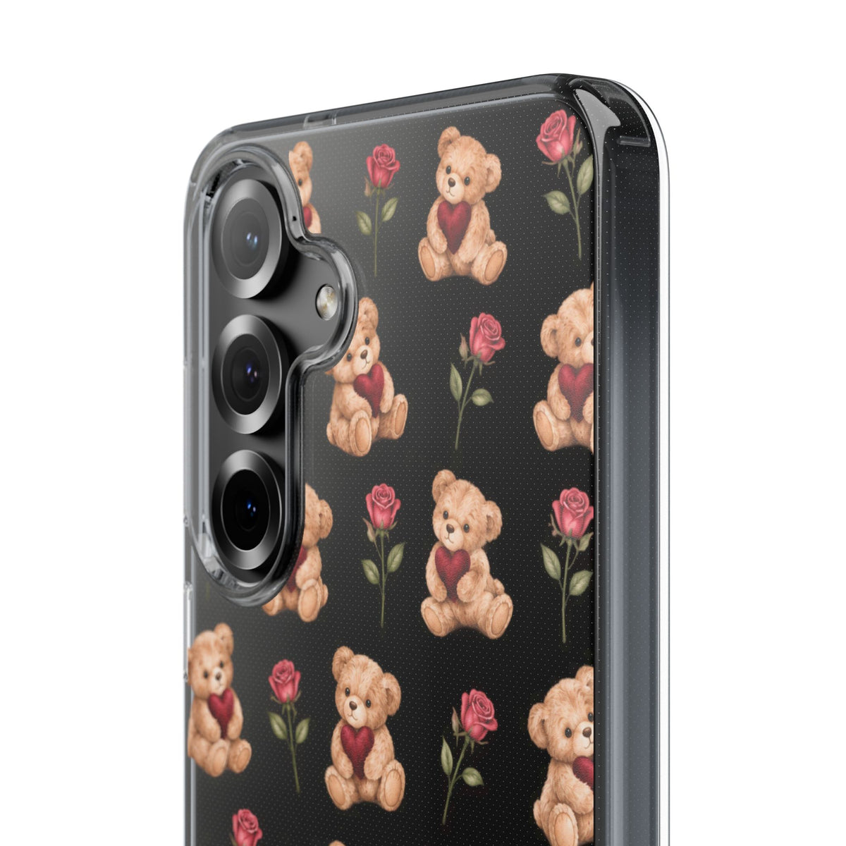 Romantic Teddy Bear Impact-Resistant Phone Case with Heart Design